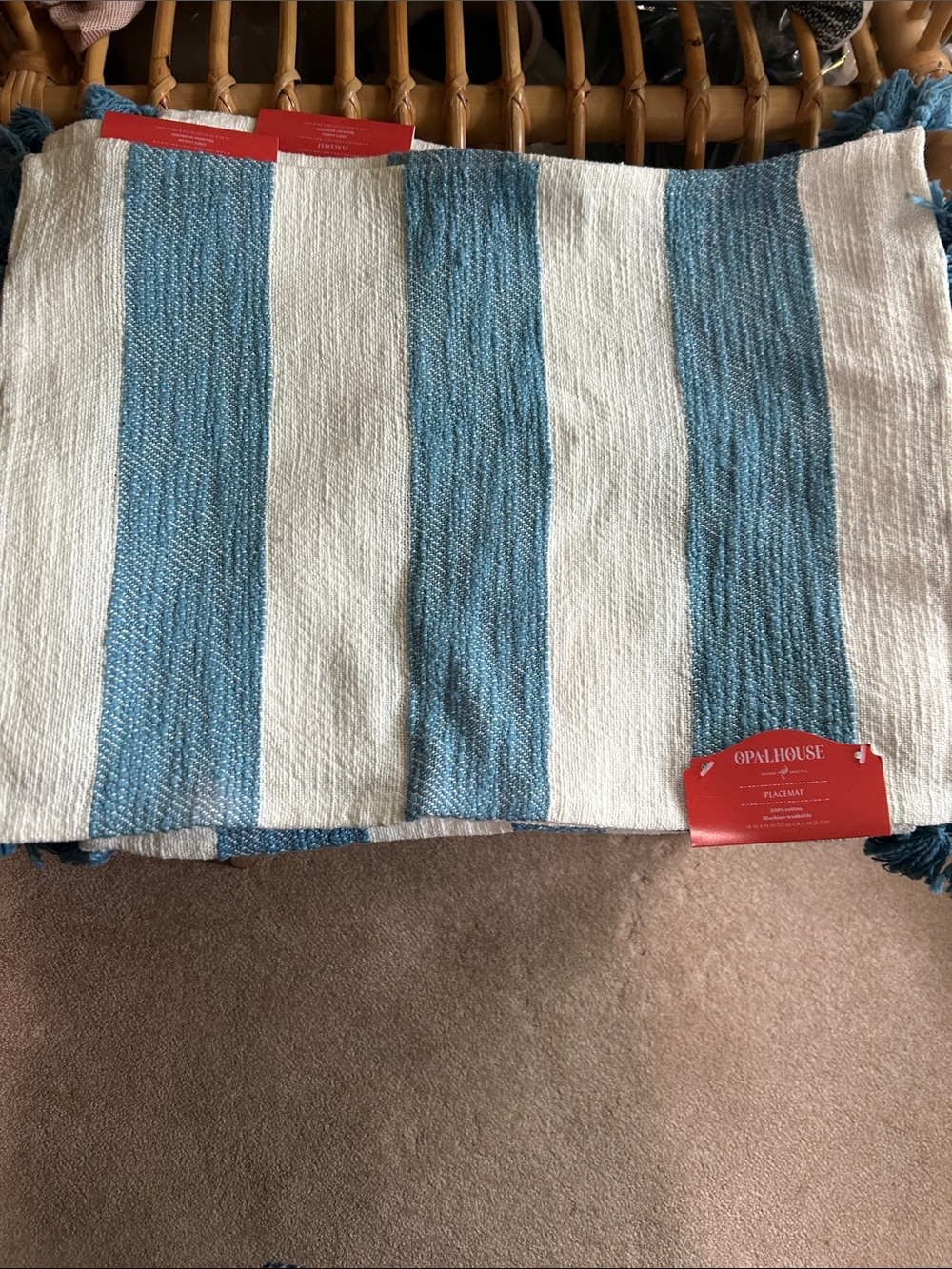 Opalhouse Jungalow RARE Set of 8 Blue/White Striped Woven Placemat with Fringe